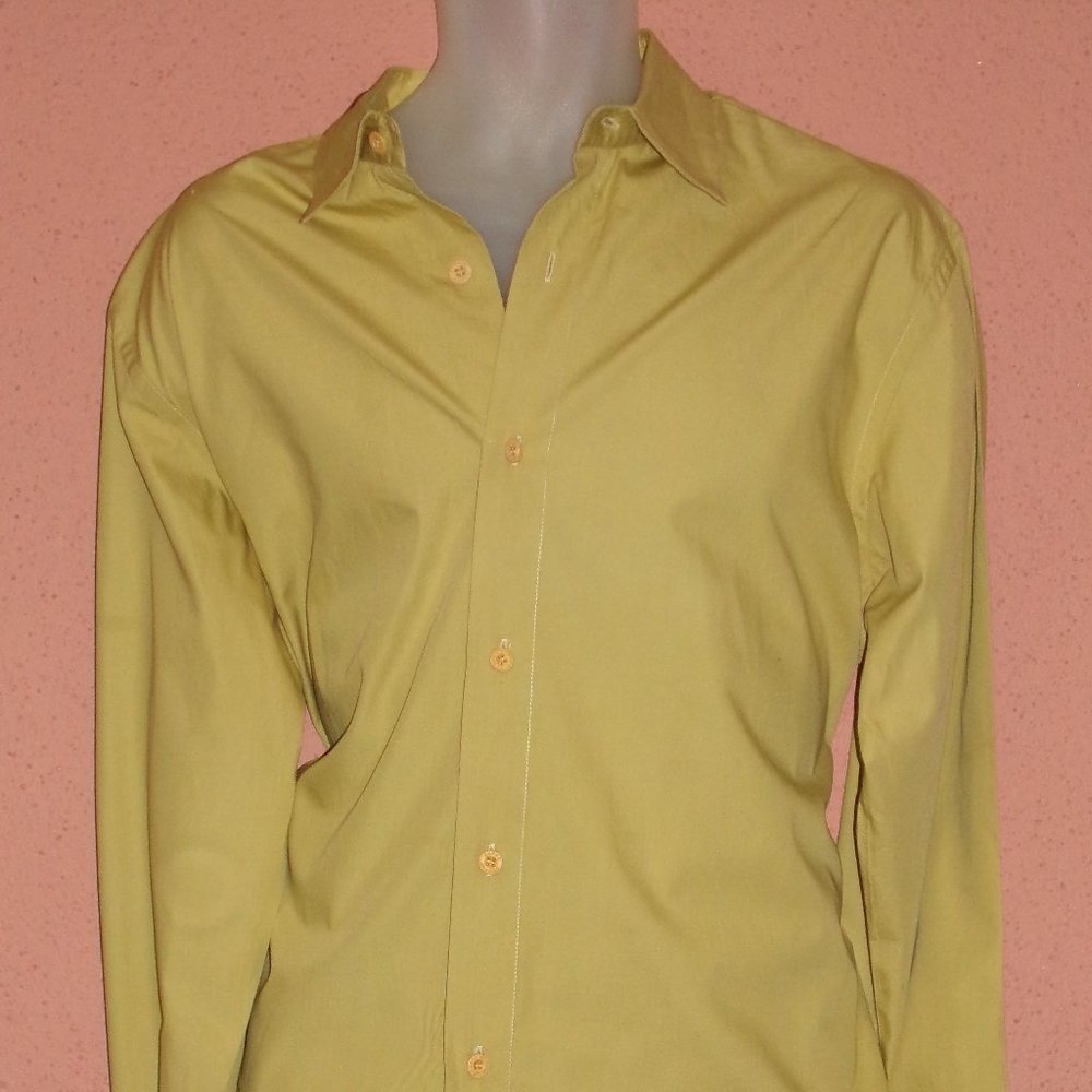 Classic Gian Franco Ferre Studio LS Olive Mustard Button Down XL Two-tone Sweet